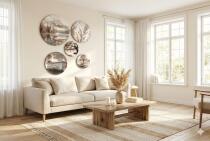 Okrągłe Obrazy do salonu, sypialni- Beżowe Pejzaże Boho 68226 - miniaturka 6