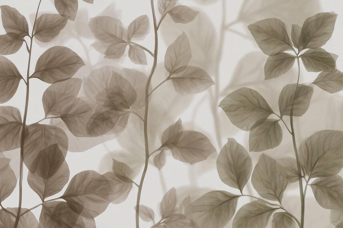 Elegancka Fototapeta do salonu i biura – Delikatne Liście i Gałązki w beżu i zieleni 64266 - zdjęcie 5