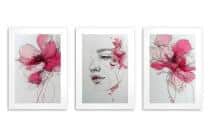 Artystyczne Plakaty- Kobieca Twarz wśród różowych kwiatów | Line Art i Akwarela 82340 - miniaturka 8