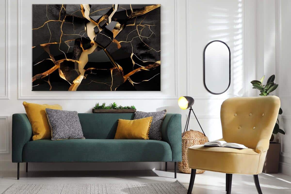 Luksusowy, Czarny Obraz 3D z motywem złotych pęknięć 68243 - zdjęcie 3