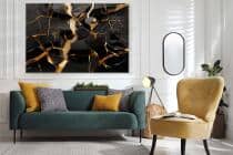 Luksusowy, Czarny Obraz 3D z motywem złotych pęknięć 68243 - miniaturka 3