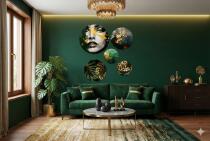 Ekskluzywne Obrazy Koła – Tropikalne Złote Liście i Abstrakcyjna Twarz | Zieleń i Złoto w stylu Glamour 68230 - miniaturka 6