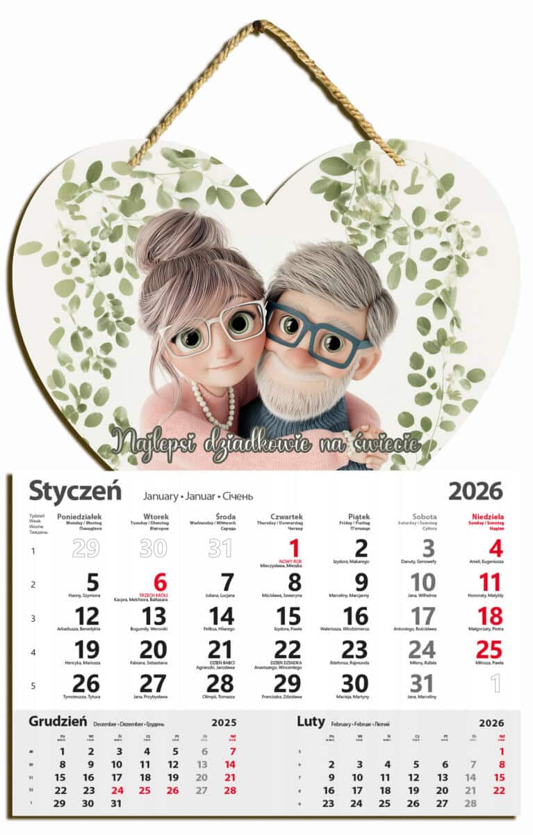 Kalendarz 2026 na ścianę- Prezent na dzień Babci i Dziadka 69116