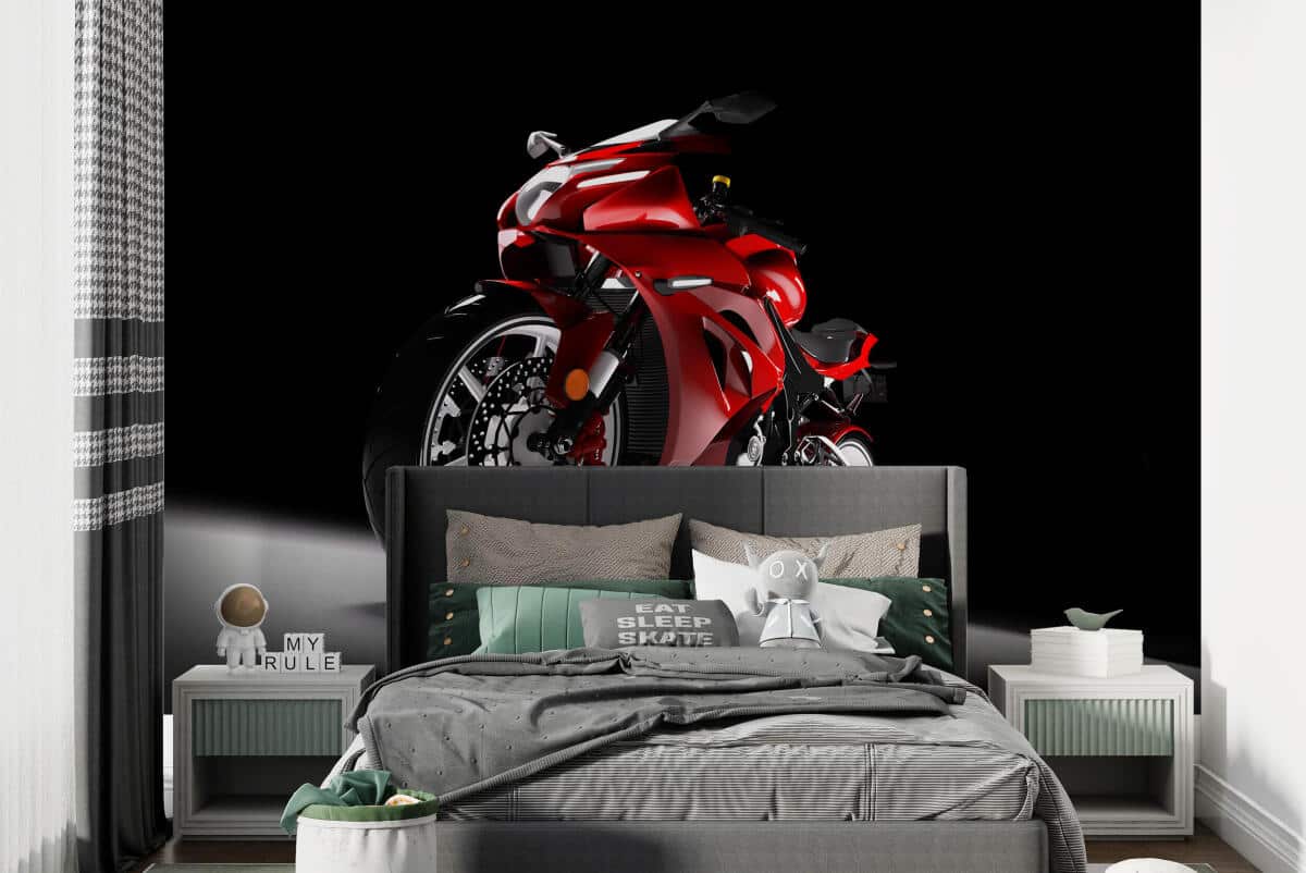 Efektowna Fototapeta młodzieżowa- Sportowy, czerwony motocykl 64249
