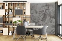 Dekoracyjna fototapeta do salonu i biura– subtelne liście w szarości i beżu 64254 - miniaturka 3