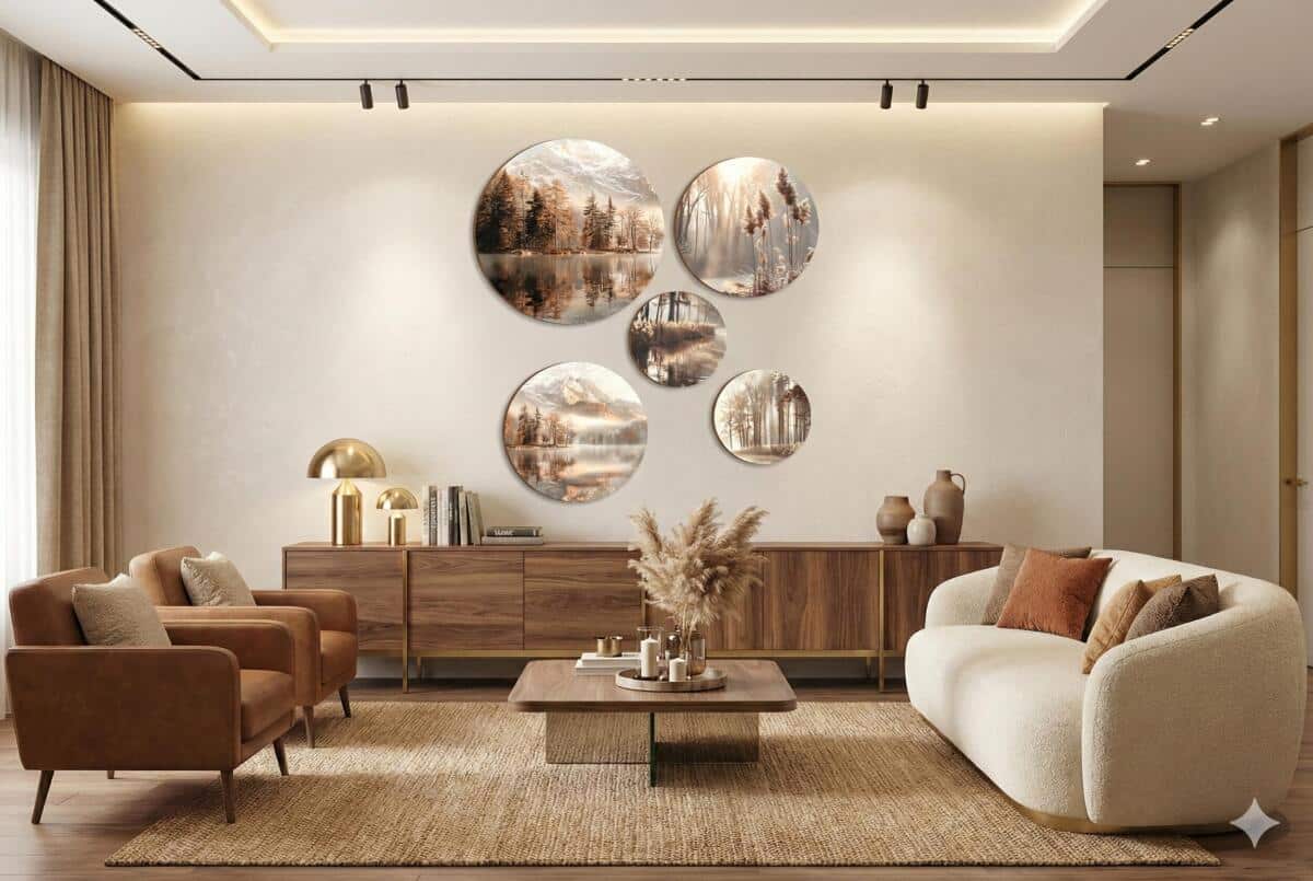 Nowoczesne Obrazy Koła – Krajobraz Jeziora i Lasu | Okrągłe Obrazy Boho 68239 - zdjęcie 4