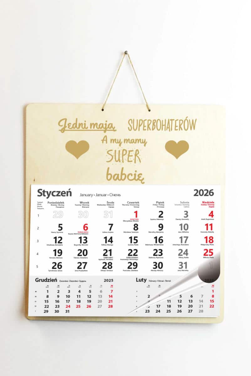 Drewniana, grawerowana zawieszka z kalendarzem, prezent Dzień Babci duża 65602 - zdjęcie 2
