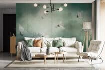 Zielona Fototapeta- Żurawie w mglistym lesie | Orientalna dekoracja ZEN 64255 - miniaturka 3