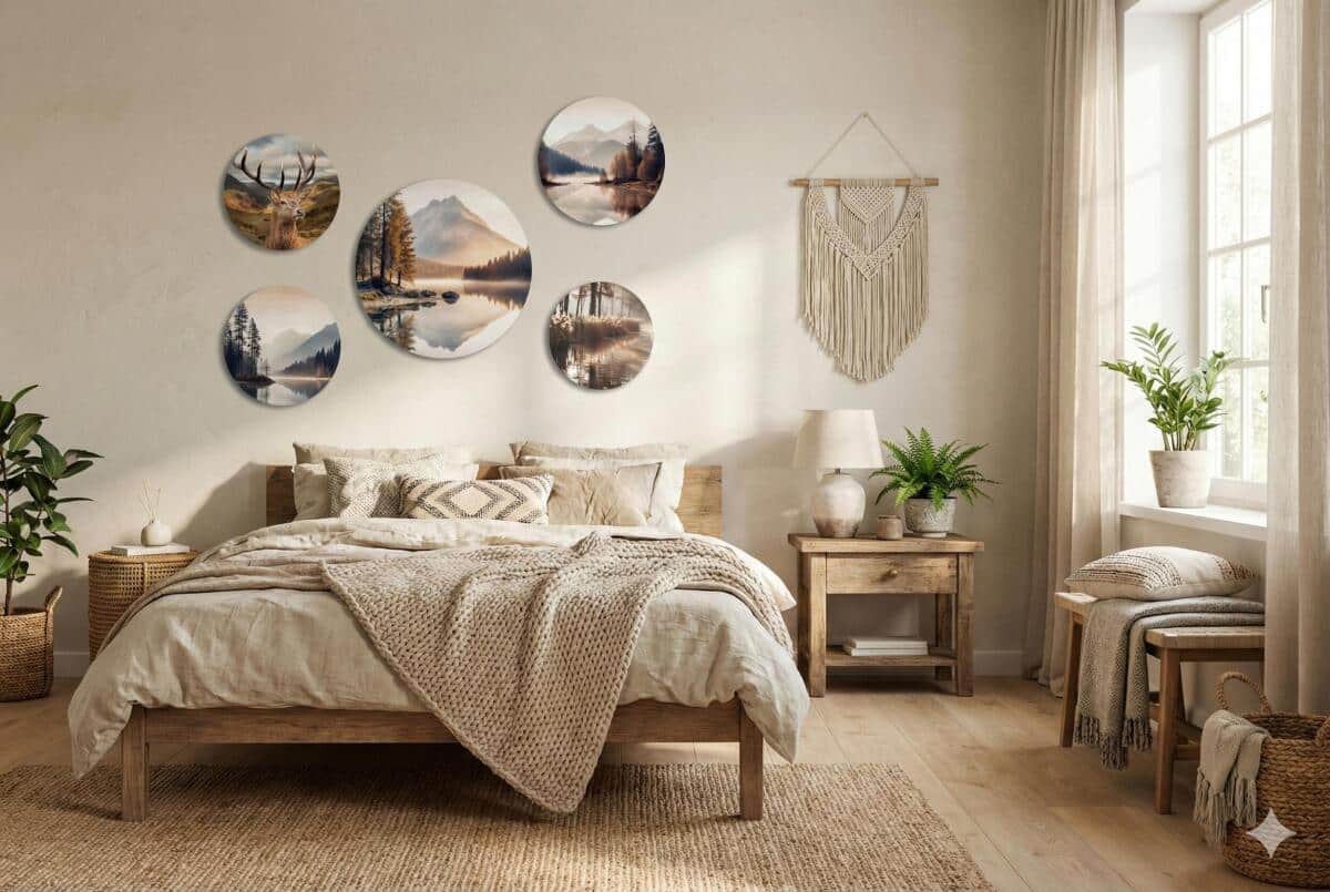 Okrągłe Obrazy Natura – Góry i Las | Pejzaż w stylu skandynawskim, boho 68244 - zdjęcie 4