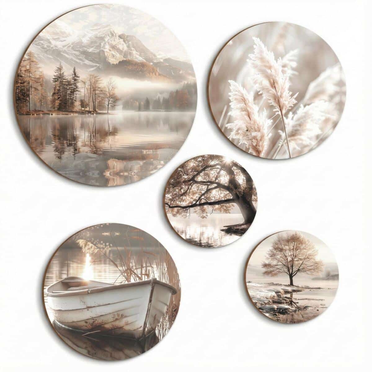 Okrągłe Obrazy do salonu, sypialni- Beżowe Pejzaże Boho 68226 - zdjęcie 1