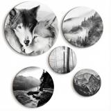 Nowoczesne Obrazy Koła – Wilki, Góry i Las we Mgle | Czarno-Biała Dekoracja w Stylu Skandynawskim 68228 - miniaturka 1