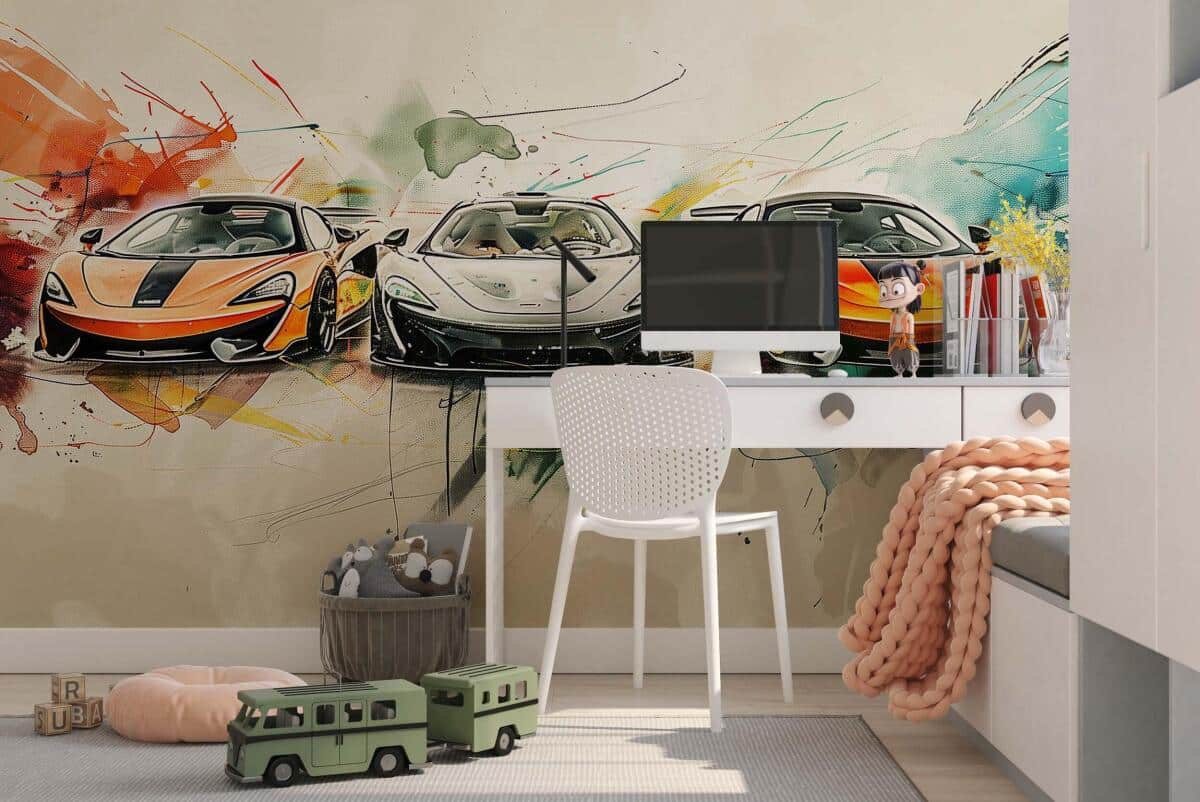 Kolorowa Fototapeta dla nastolatka- Sportowe Auta, Supercars w stylu watercolor, mural 64243 - zdjęcie 4