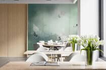 Zielona Fototapeta- Żurawie w mglistym lesie | Orientalna dekoracja ZEN 64255 - miniaturka 4