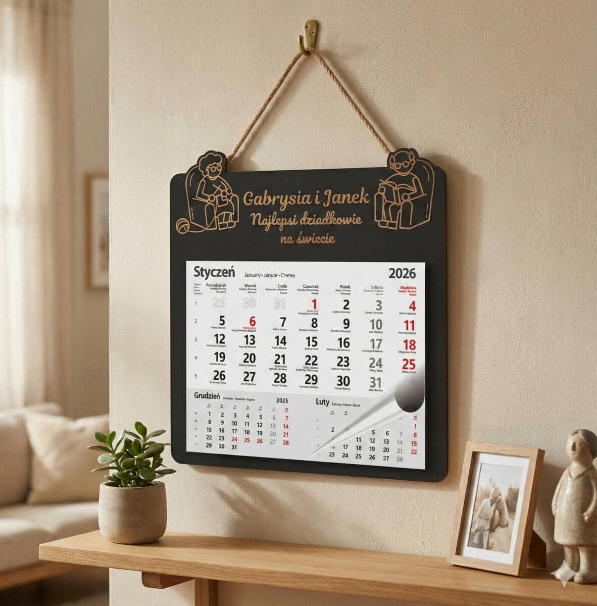 Personalizowany, grawerowany kalendarz na dzień babci i dziadka - dziadkowie w fotelach 81014 - zdjęcie 3