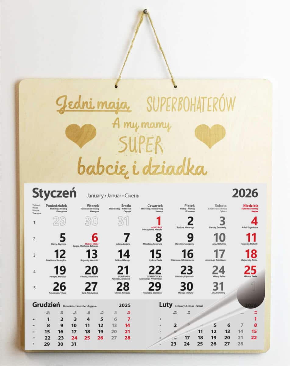 Drewniana, grawerowana zawieszka z kalendarzem, prezent Dzień Babci, Dzień Dziadka duża 65600 - zdjęcie 6