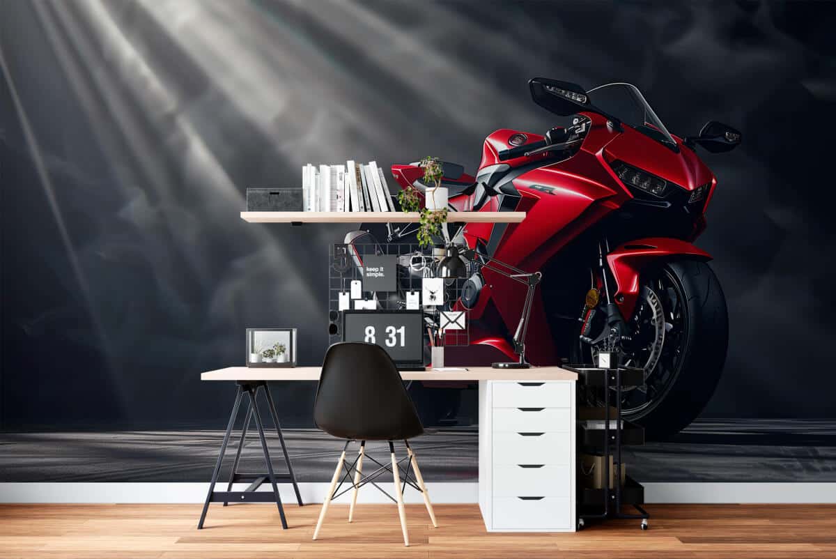 Nowoczesna Fototapeta do pokoju nastolatka, garażu, warsztatu- Czerwony Motocykl 64248 - zdjęcie 2