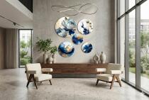 Eleganckie Okrągłe Obrazy– Niebiesko-Złota Abstrakcja i Kwiaty 3D 68231 - miniaturka 6