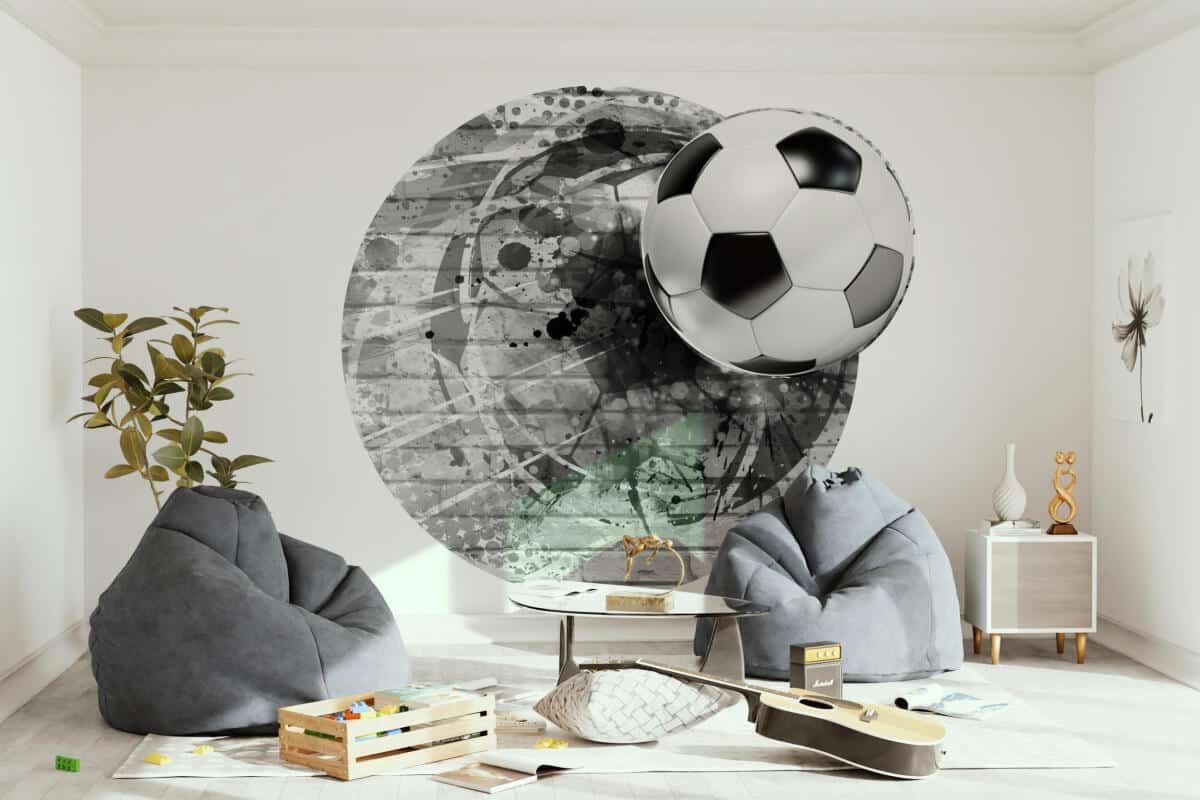 Nowoczesna Fototapeta 3D- Piłka Nożna | Okrągła Tapeta do pokoju chłopca 82342 - zdjęcie 2