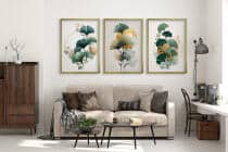 Plakaty z Liśćmi Miłorzębu- Złote Akcenty i Akwarela | Elegancki Tryptyk roślinny 82339 - miniaturka 4