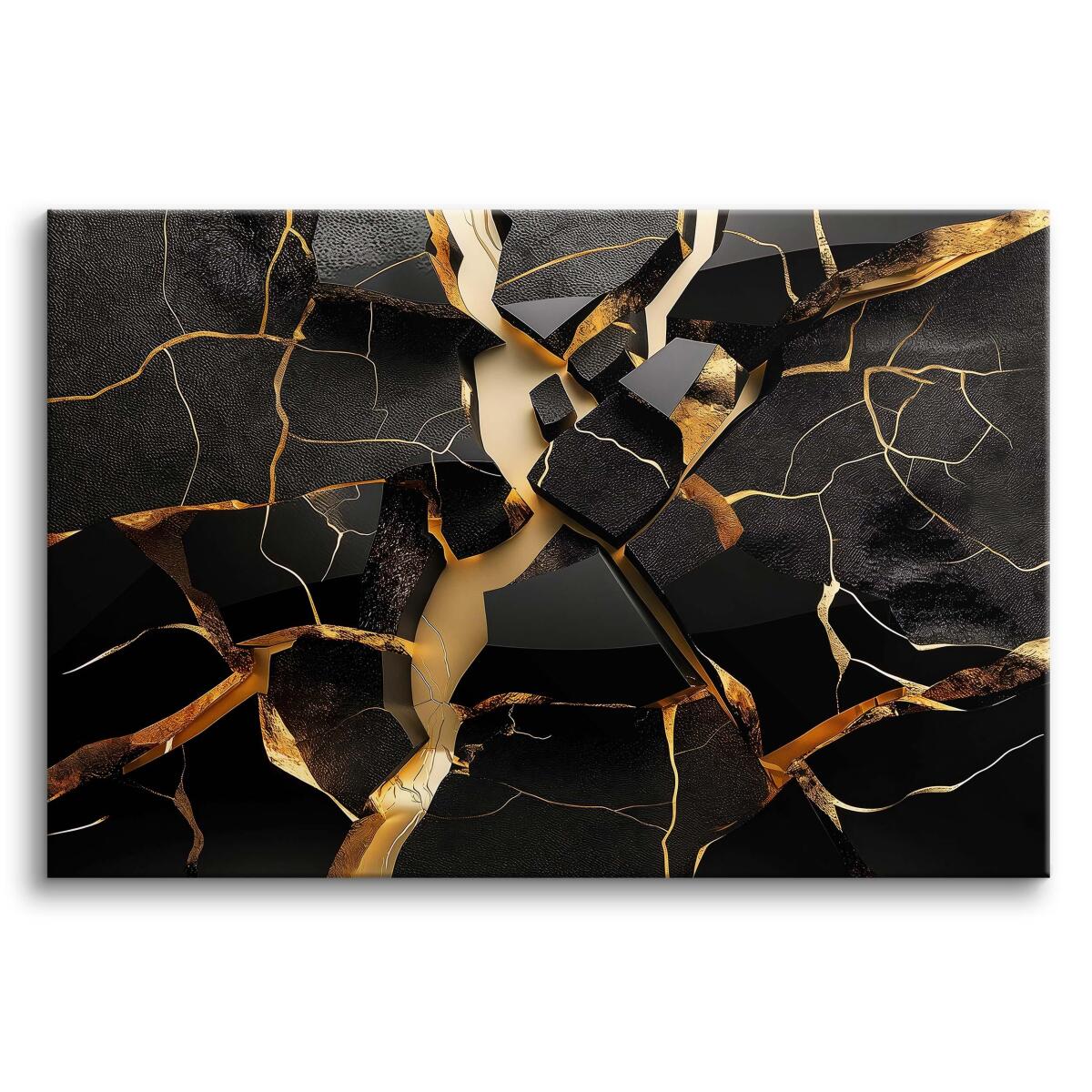 Luksusowy, Czarny Obraz 3D z motywem złotych pęknięć 68243
