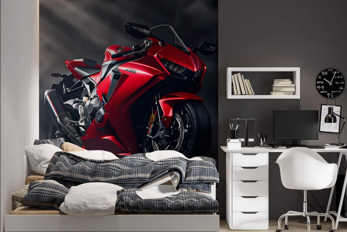Nowoczesna Fototapeta do pokoju nastolatka, garażu, warsztatu- Czerwony Motocykl 64248 - zdjęcie 1