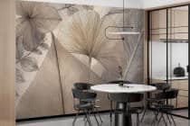 Stylowa Fototapeta biurowa- Liście Ginkgo w beżu | Elegancka Tapeta Line Art 64251 - miniaturka 1