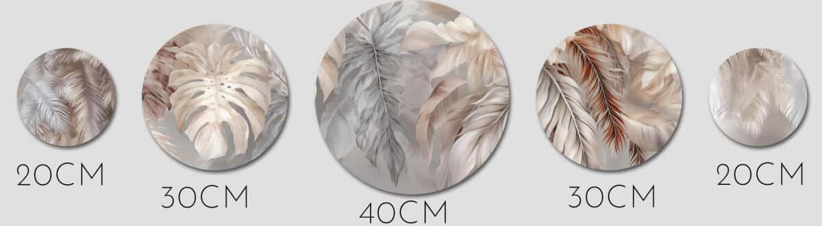 Obrazy Koła Boho z Liśćmi i Piórami | Okrągłe Obrazy Ścienne w Beżu 68240 - zdjęcie 2