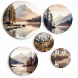 Okrągłe Obrazy Natura – Góry i Las | Pejzaż w stylu skandynawskim, boho 68244 - miniaturka 1