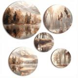 Nowoczesne Obrazy Koła – Krajobraz Jeziora i Lasu | Okrągłe Obrazy Boho 68239 - miniaturka 1