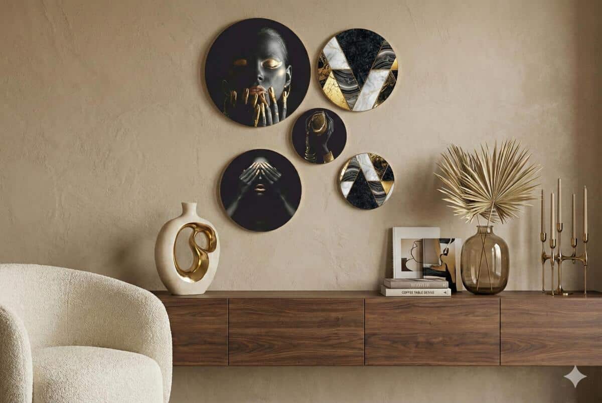 Luksusowe Obrazy Koła- Czarno-Złota Abstrakcja, Geometryczne Wzory w stylu Glamour 68232 - zdjęcie 5