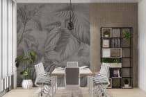 Dekoracyjna fototapeta do salonu i biura– subtelne liście w szarości i beżu 64254 - miniaturka 4