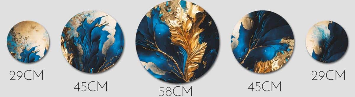 Nowoczesna dekoracja ścienna- Okrągłe obrazy | Elegancka Abstrakcja- Kobalt i złoto 68225 - zdjęcie 4