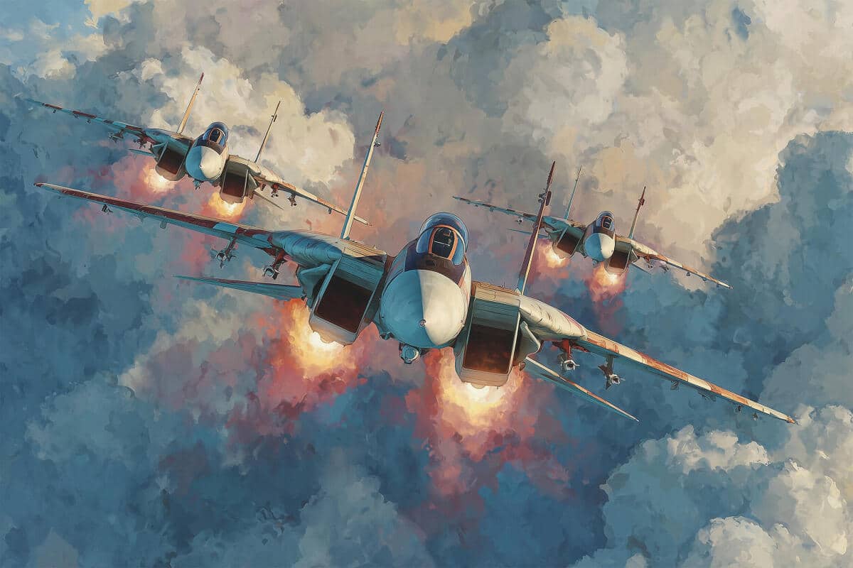 Akwarelowa fototapeta dla chłopca- Samoloty Odrzutowe, Myśliwce | Młodzieżowa Tapeta 3D 64246 - zdjęcie 5