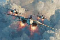 Akwarelowa fototapeta dla chłopca- Samoloty Odrzutowe, Myśliwce | Młodzieżowa Tapeta 3D 64246 - miniaturka 5