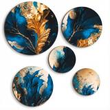 Nowoczesna dekoracja ścienna- Okrągłe obrazy | Elegancka Abstrakcja- Kobalt i złoto 68225 - miniaturka 1