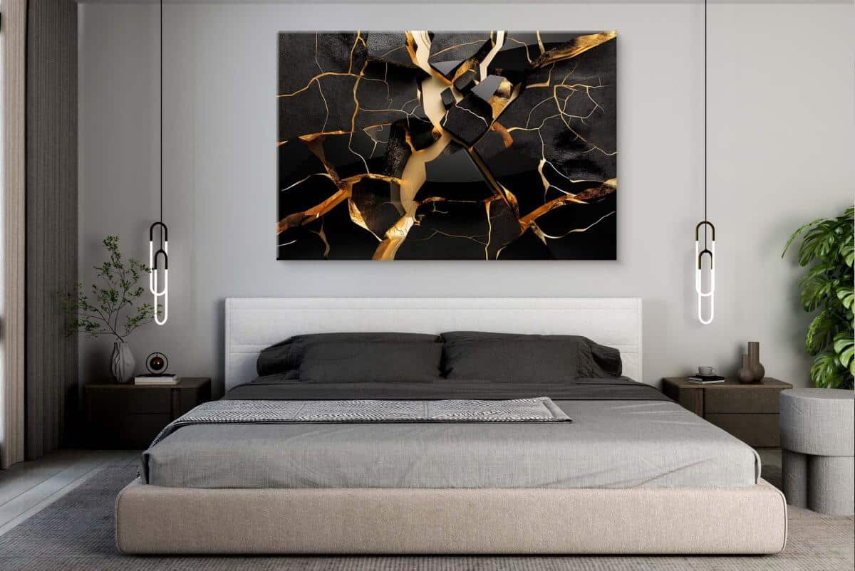 Luksusowy, Czarny Obraz 3D z motywem złotych pęknięć 68243 - zdjęcie 6
