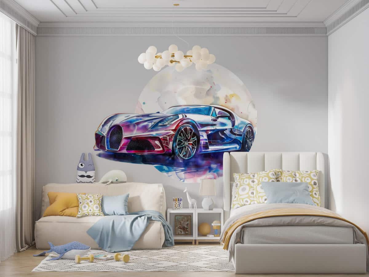 Oryginalna Fototapeta na bazie koła- Sportowy samochód | Okrągła Tapeta 3D do pokoju nastolatka 82343 - zdjęcie 2