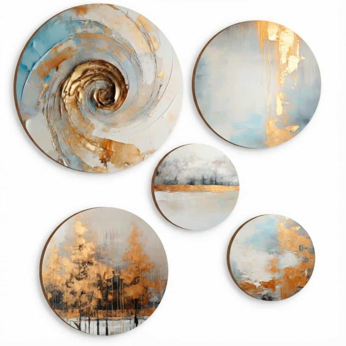 Abstrakcyjne Okrągłe Obrazy na ścianę- Abstrakcyjna Kompozycja w Odcieniach Złota 68233 - zdjęcie 1