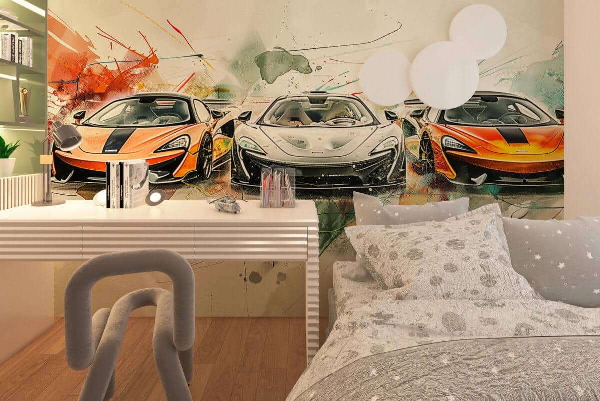 Kolorowa Fototapeta dla nastolatka- Sportowe Auta, Supercars w stylu watercolor, mural 64243 - zdjęcie 2