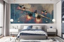 Akwarelowa fototapeta dla chłopca- Samoloty Odrzutowe, Myśliwce | Młodzieżowa Tapeta 3D 64246 - miniaturka 1