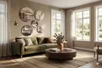 Okrągłe Obrazy do salonu, sypialni- Beżowe Pejzaże Boho 68226 - miniaturka 7