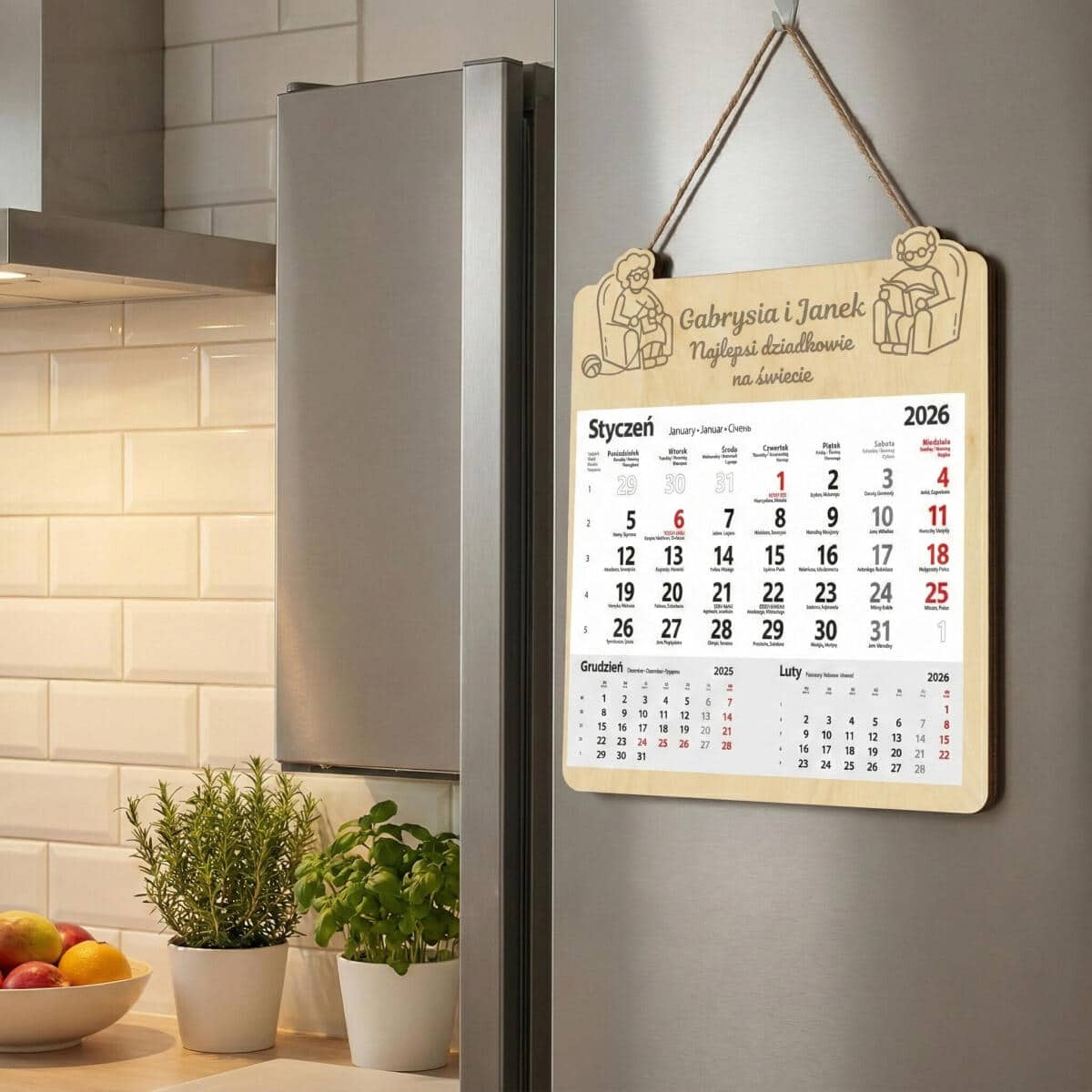 Personalizowany, grawerowany kalendarz dla babci z imionami dziadków - prezent na Dzień Babci, urodziny, święta 81024 - zdjęcie 5