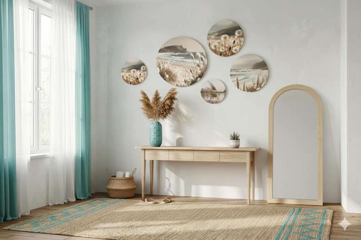 Obrazy Koła z Motywem Morza | Plaża, Trawy i Wydmy | Okrągłe obrazy boho 68246 - zdjęcie 5