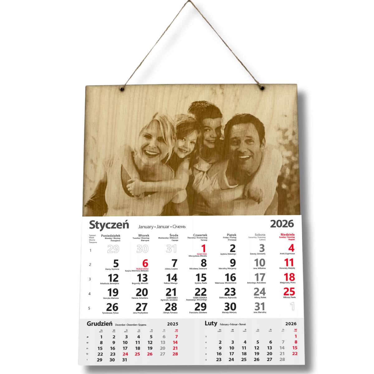 Elegancki drewniany kalendarz ze zdjęciem – unikalna dekoracja | Oryginalny, piękny prezent, upominek 27001