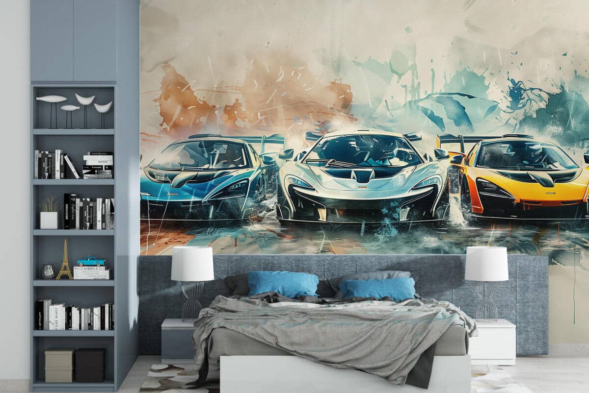 Nowoczesna Fototapeta młodzieżowa- Sportowe auta w stylu akwareli 64244 - zdjęcie 2