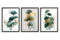 Plakaty z Liśćmi Miłorzębu- Złote Akcenty i Akwarela | Elegancki Tryptyk roślinny 82339 - miniaturka 7