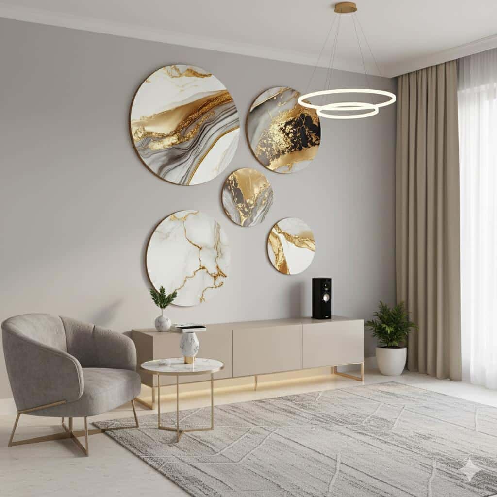 Okrągłe Obrazy- Marmur i Złoto | Modne Panele dekoracyjne- Koła na ścianę 68236 - zdjęcie 8