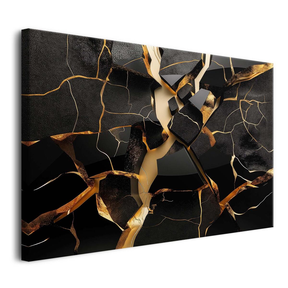 Luksusowy, Czarny Obraz 3D z motywem złotych pęknięć 68243 - zdjęcie 2