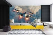 Akwarelowa fototapeta dla chłopca- Samoloty Odrzutowe, Myśliwce | Młodzieżowa Tapeta 3D 64246 - miniaturka 2