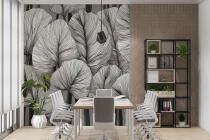 Elegancka fototapeta do biura – Czarno-białe liście | Nowoczesna dekoracja do recepcji i gabinetu 64250 - miniaturka 2